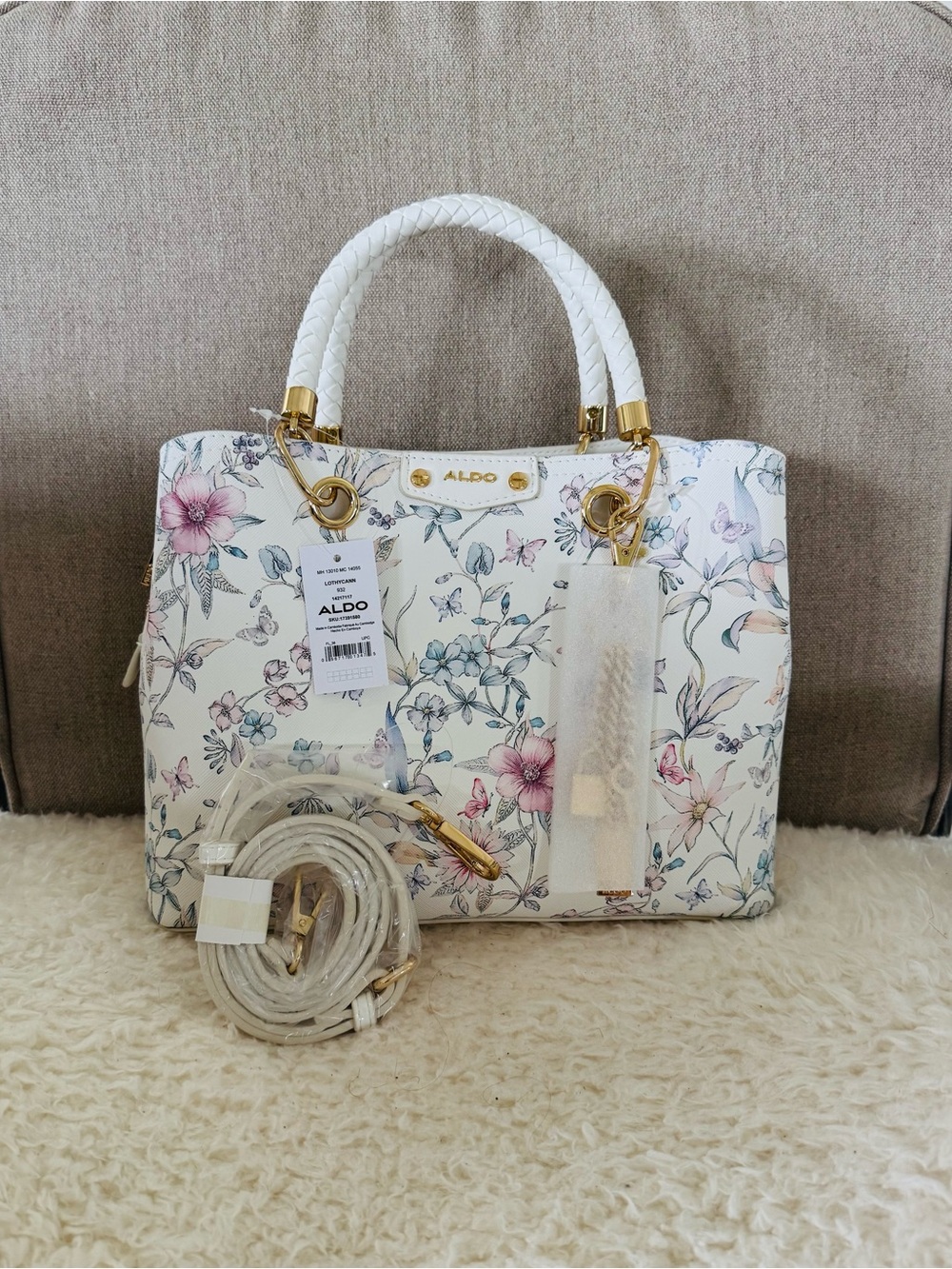 ALDO Floral Lothycann Satchel with Braided Handles